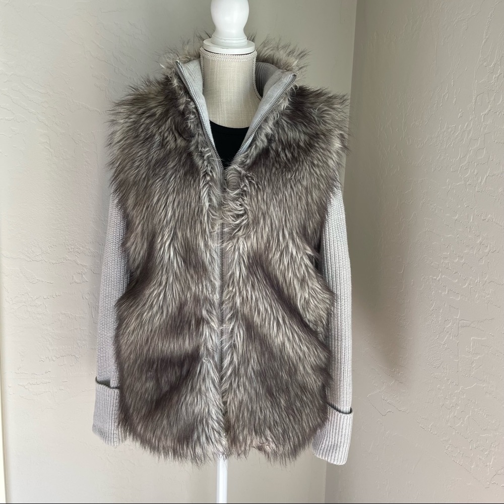 Express Faux Fur Sweater in Gray Size: M